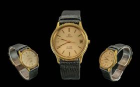 Omega - Deville Gents Gold on Steel Stylish Quartz Wrist Watch. With Original Omega Black Leather