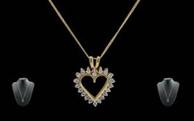 Ladies 18ct Gold Heart Shaped Pendant Set with Diamonds of Good Colour, Attached to a 18ct Gold