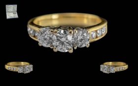 Ladies - Excellent Quality 18ct Two Tone Gold 3 Stone Round Brilliant Cut Diamond Set Ring with