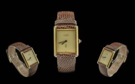 Cartier - Paris Gold on Silver Gents Elegant Mechanical Wrist Watch. Features Blue Cabouchon