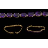 Ladies Excellent 18ct Gold Amethyst and Diamond Set Bracelet, Marked 18ct. The Well Matched