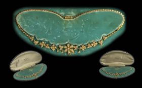 Victorian Period - Exquisite and Pleasing Ladies 15ct Gold Seed Pearl Set Necklace, In the