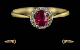 Ladies 18ct Gold Petite Diamond and Ruby Set Cluster Ring, Full Hallmark to Interior of Shank,