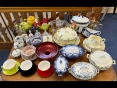 Four Boxes of Pottery & Collectibles, including Empire Ware tureens, black and white china