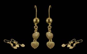 Ladies Pair of 18ct Gold Shell Drop Earr