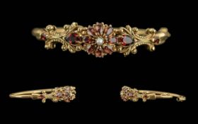 Victorian Period - Ladies 9ct Gold Ornate Hinged Bangle,