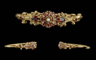 Victorian Period - Ladies 9ct Gold Ornate Hinged Bangle,