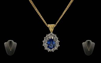 Mappin & Webb Ladies 18ct Gold Sapphire and Diamond Set Pendant, Attached to a 18ct Gold Chain.