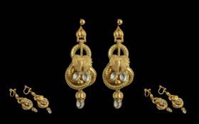 Georgian Period Fine 18ct Gold Ornate Pair of Drop Earrings. c.1820's Tests 18ct Gold.