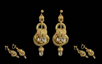 Georgian Period Fine 18ct Gold Ornate Pair of Drop Earrings. c.1820's Tests 18ct Gold.