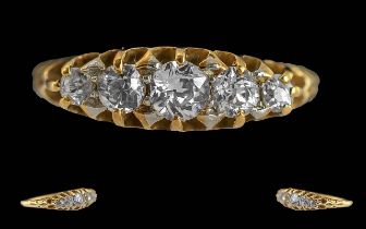 Antique Period Ladies 18ct Gold Pleasing 5 Stone Diamond Set Ring. Tests 18ct Gold.