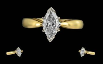 18ct Gold Single Diamond Ring, Brilliant Marquise Cut Diamond, Claw set,