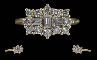 Ladies Quality 18ct Gold Brilliant and Baguette Cut Diamond Set Dress Ring.