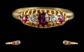 Victorian Period 1837 - 1901 Ladies 18ct Gold 5 Stone Ruby and Diamond Set Ring,