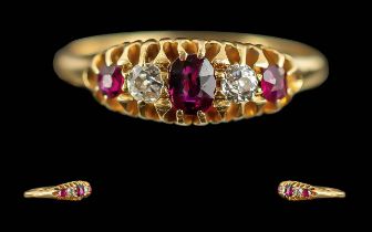 Victorian Period 1837 - 1901 Ladies 18ct Gold 5 Stone Ruby and Diamond Set Ring,