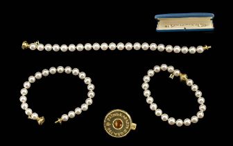 Mikimoto Signed 18ct Gold Ladies Cultured Pearl Bracelet, Marked 750 and Signed Mikimoto,