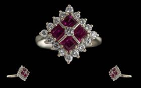 Ladies - Excellent 18ct White Gold Ruby and Diamond Set Dress Ring.