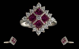 Ladies - Excellent 18ct White Gold Ruby and Diamond Set Dress Ring.