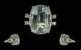 Ladies - Superior Quality 18ct White Gold Aquamarine and Diamond Set Ring.