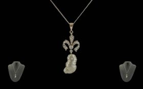Antique Period 15ct Gold Ladies Diamond and Pearl Set Pendant Drop with Attached Later 9ct Gold