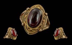 Victorian Period 1837 - 1901 Ladies Excellent 15ct Gold Ornate Ruby Set Ring.