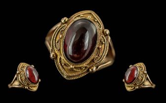 Victorian Period 1837 - 1901 Ladies Excellent 15ct Gold Ornate Ruby Set Ring.