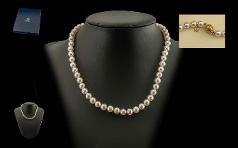Mikimoto Signed Ladies Cultured Pearl Necklace with 18ct Gold Clasp. Marked 750.