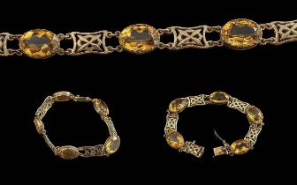 Ladies Excellent 9ct Open Worked Designed Bracelet Set With Citrine's Full Hallmark to Clasp Well