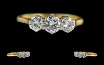 Ladies Pleasing Quality 18ct Gold 3 Stone Diamond Set Ring - Full Hallmark To Interior Of Shank.