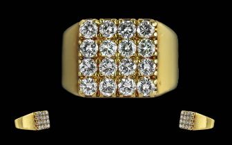 Ladies Pleasing Quality 18ct Gold Diamond Set Ring of Square Form, Marked 18ct to Interior of Shank.