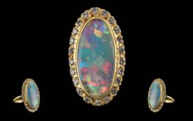 Antique Period Ladies 18ct Gold Black Opal and Diamond Set Cluster Ring,