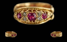 A Fine Quality Ladies Victorian Period 18ct Gold Ruby and Diamond Set Dress Ring, c.1870's.
