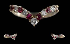 Ladies Attractive 18ct Gold Ruby and Diamond Set Wishbone Ring. Fully Hallmarked to Interior of