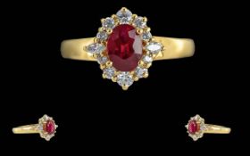 Ladies - Attractive 18ct Gold Ruby and Diamond Set Dress Ring. Marked 18ct to Interior of Shank.