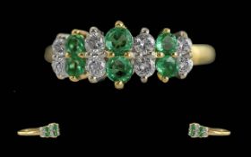 Ladies - Pleasing 18ct Gold Emerald and Diamond Set Dress Ring. Full Hallmark to Interior of Shank.