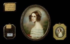 Joseph Karl Stieler 1781 - 1858 - A Superb Signed Portrait Miniature of Princess Alexandra Amalie