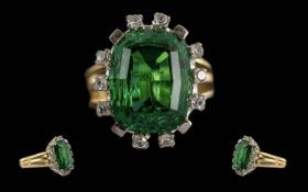 Ladies Excellent 18ct Gold Tourmaline & Diamond Set Dress Ring. Not marked but tests 18ct.