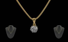 Ladies - Stunning 14ct Gold Single Stone Diamond Set Pendant Drop Attached to a 18ct Gold Chain.