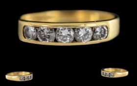Ladies - Excellent 18ct Gold 5 Stone Diamond Set Channel Ring,