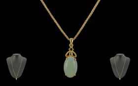 Ladies Excellent 18ct Gold Opal Set Pendant Drop. Marked 18ct.