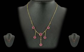 Edwardian Period 1902 - 1910 Ladies Pleasing Designed 15ct Gold Spinel and Diamond Set Necklace.