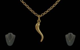 A Fine 9ct Gold Belcher Chain with 9ct Gold Horn of Plenty Drop. Both Marked 9ct.