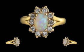 Mid Victorian Period Pleasing Ladies 22ct Gold Opal and Diamond Set Cluster Ring.