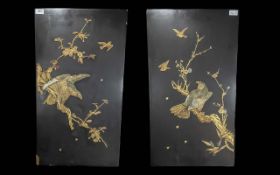 Two Bone Matching Inlaid Panels, bone an
