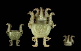Decorative Carved Jade Urn & Cover, appr