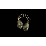 A Pair of 9ct Gold Earrings set with col