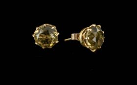 Ladies 9ct Gold & Smoky Topaz Set Earrin