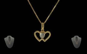 Ladies 18ct Gold Double Heart Diamond Se