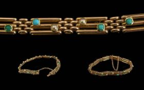 Victorian Period 1837 - 1901 Fine Quality Ladies 15ct Gold and Turquoise Set Bracelet with Safety