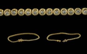Ladies Pleasing 9ct Gold Diamond Set Line Bracelet. Marked 9.375. Well Matched Diamonds of Good